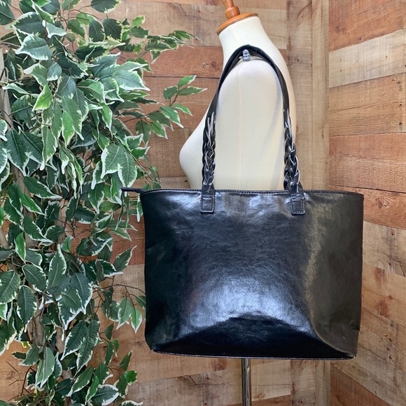 ELIM & PAUL Black Synthetic Leather Large Tote Shoulder Bag - Picture 5 of 12